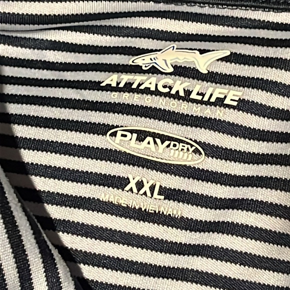 Greg Norman Golf Shirt - Dark Blue/Black Striped - Shark Logo - XXL - PlayDry - Picture 3 of 7